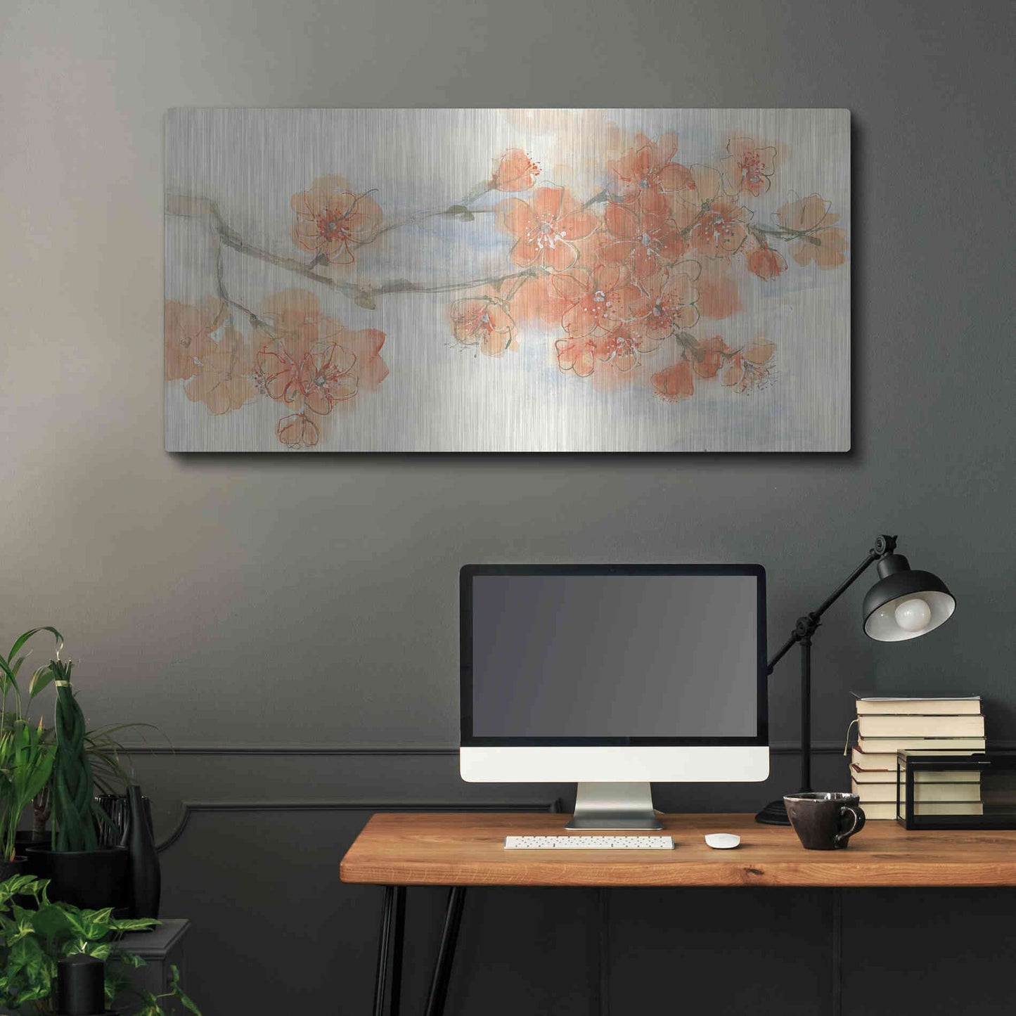 Luxe Metal Art 'Peach Blossom I' by Chris Paschke, Metal Wall Art,48x24