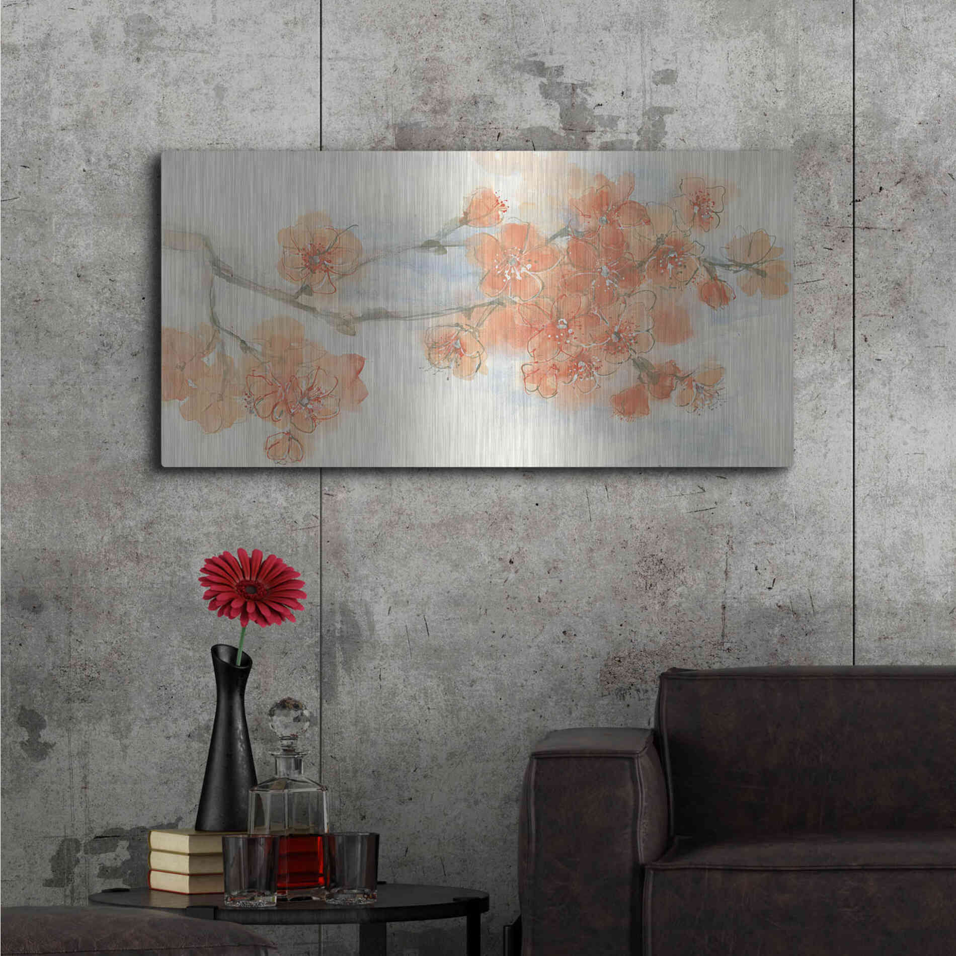 Luxe Metal Art 'Peach Blossom I' by Chris Paschke, Metal Wall Art,48x24