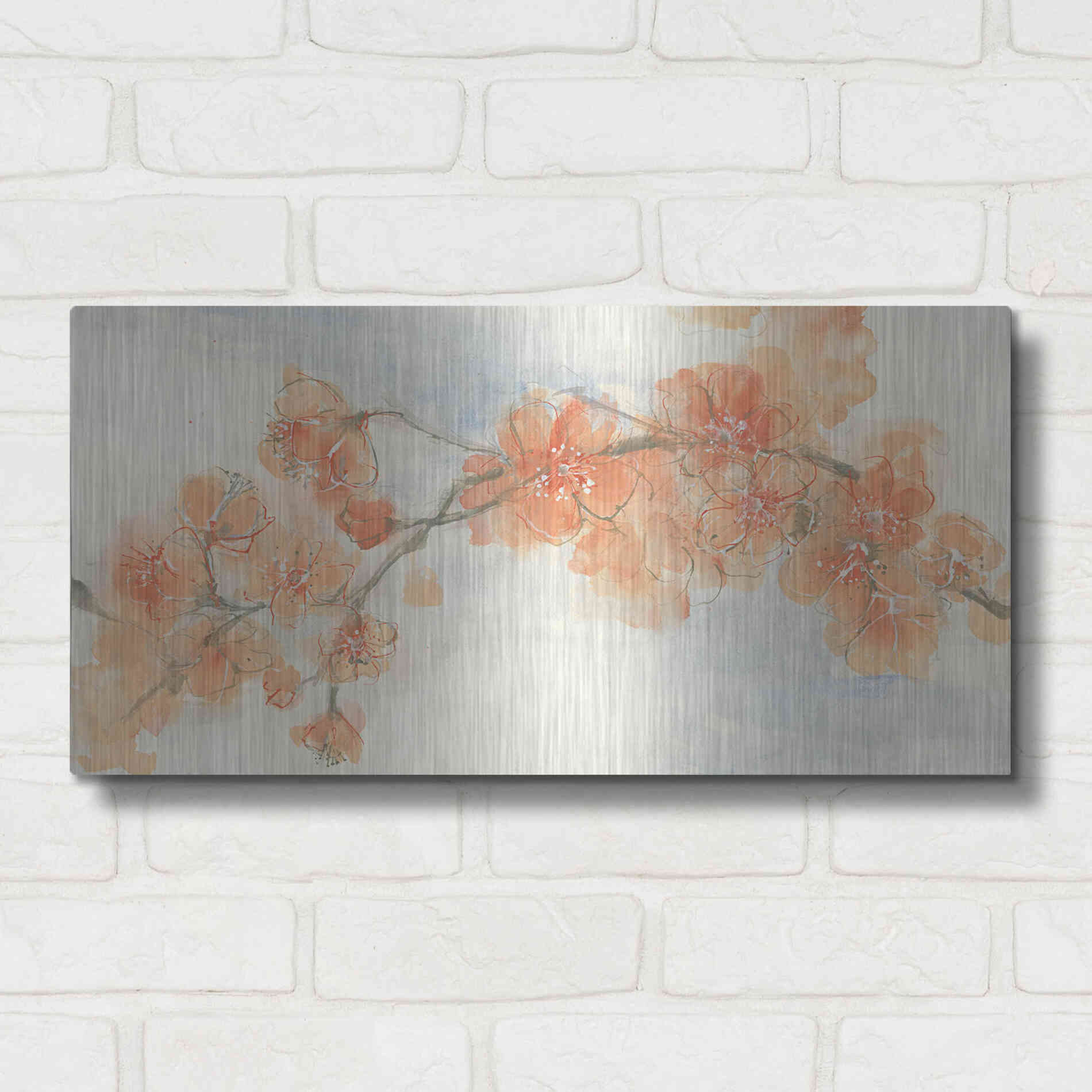 Luxe Metal Art 'Peach Blossom II' by Chris Paschke, Metal Wall Art,24x12