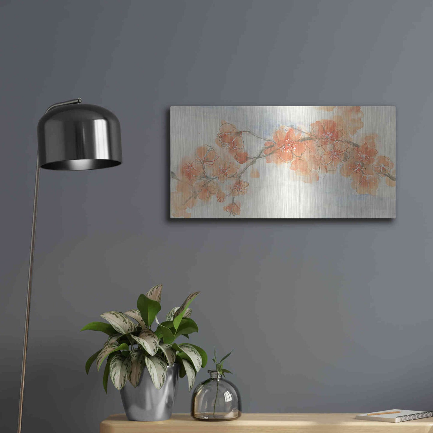 Luxe Metal Art 'Peach Blossom II' by Chris Paschke, Metal Wall Art,24x12