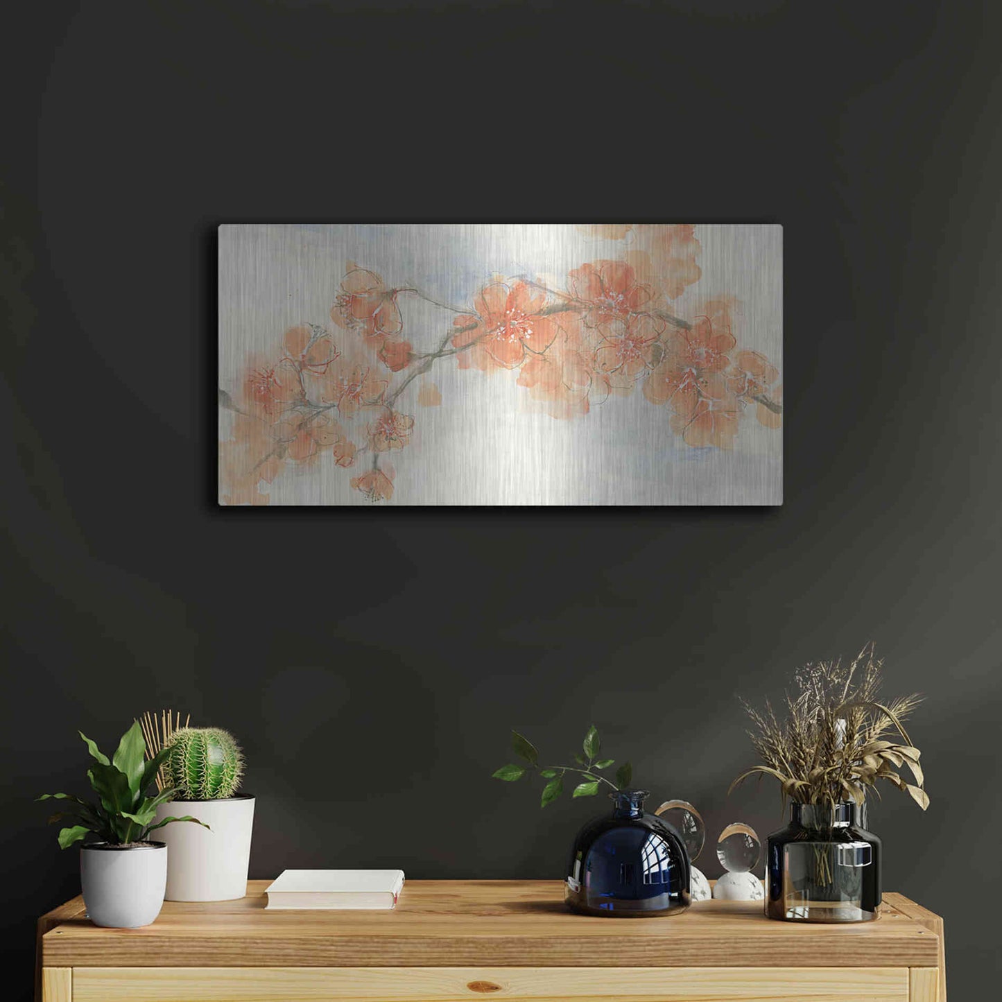 Luxe Metal Art 'Peach Blossom II' by Chris Paschke, Metal Wall Art,24x12
