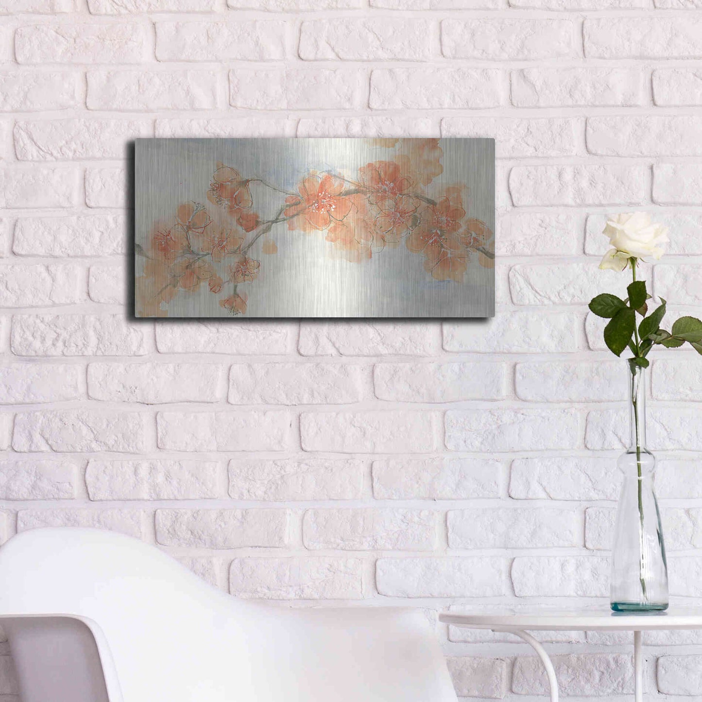 Luxe Metal Art 'Peach Blossom II' by Chris Paschke, Metal Wall Art,24x12
