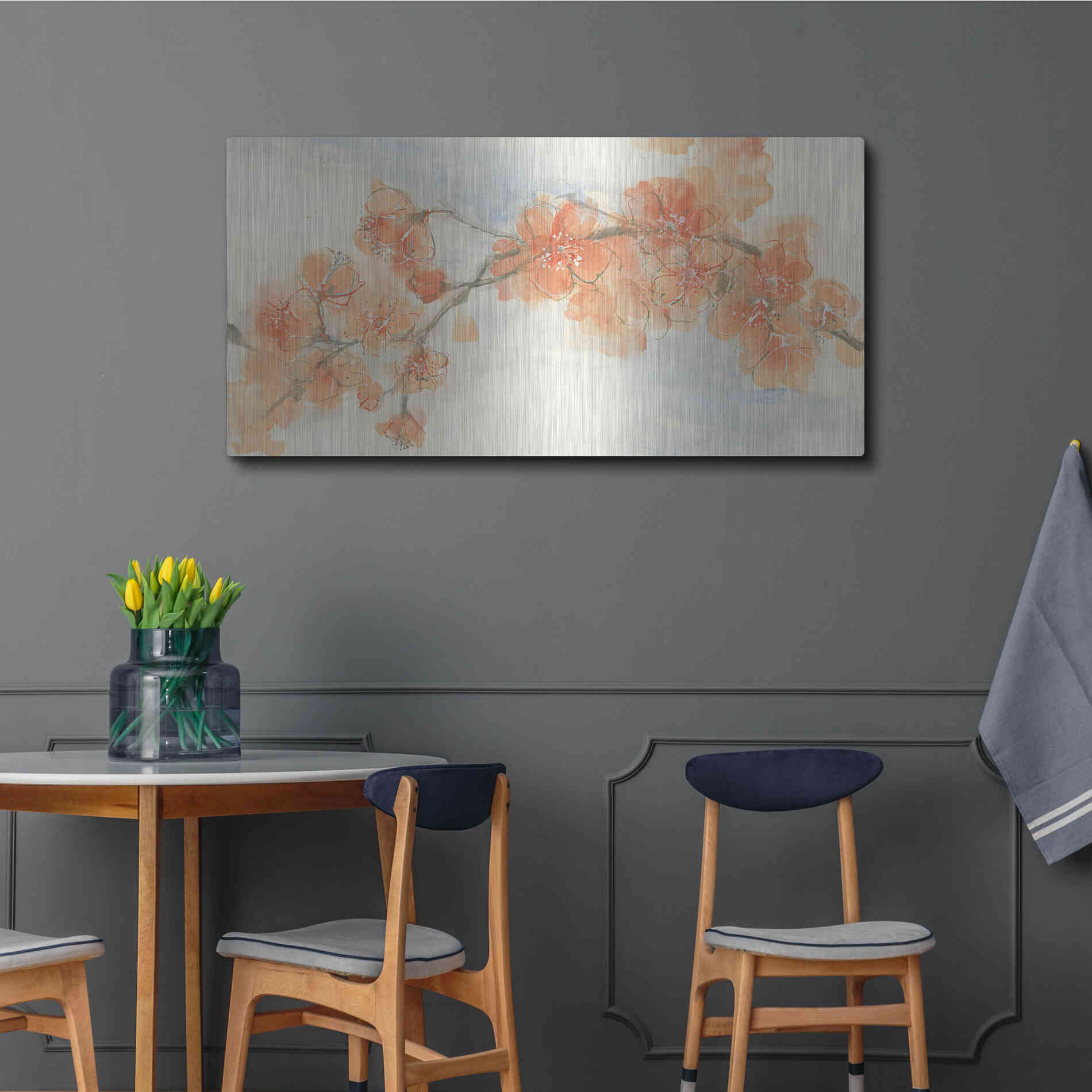 Luxe Metal Art 'Peach Blossom II' by Chris Paschke, Metal Wall Art,48x24