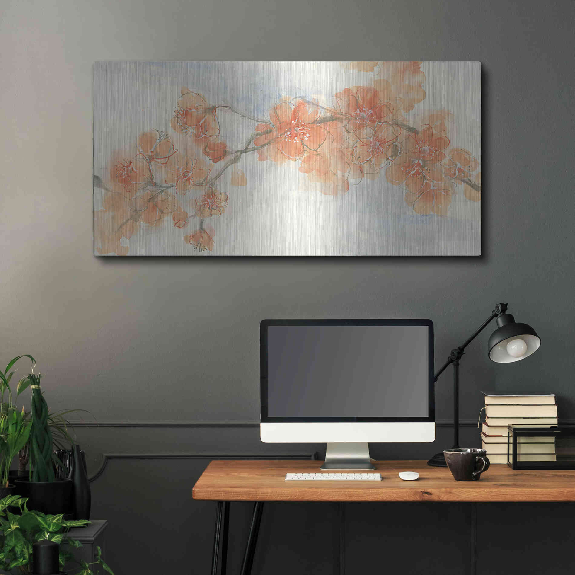 Luxe Metal Art 'Peach Blossom II' by Chris Paschke, Metal Wall Art,48x24