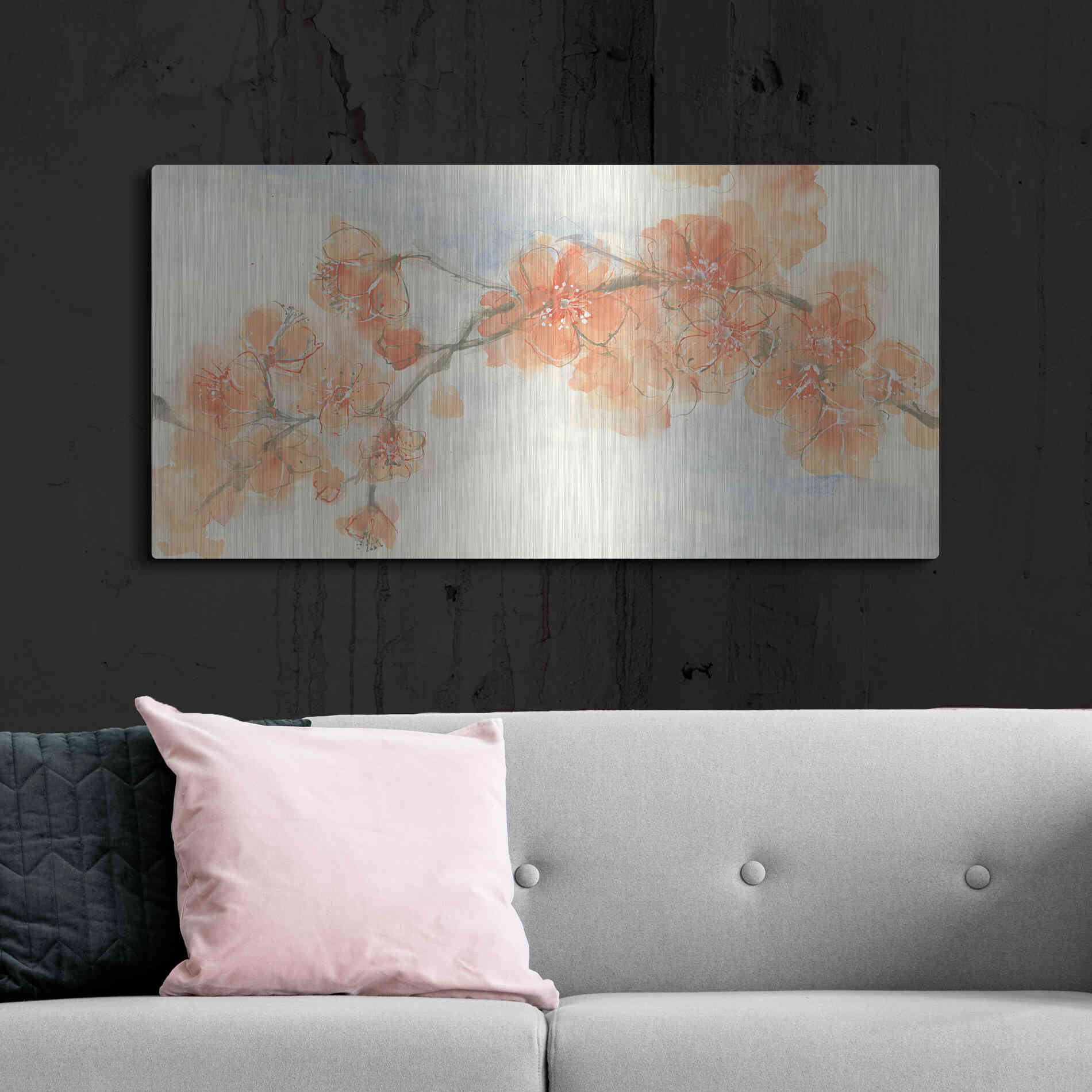 Luxe Metal Art 'Peach Blossom II' by Chris Paschke, Metal Wall Art,48x24