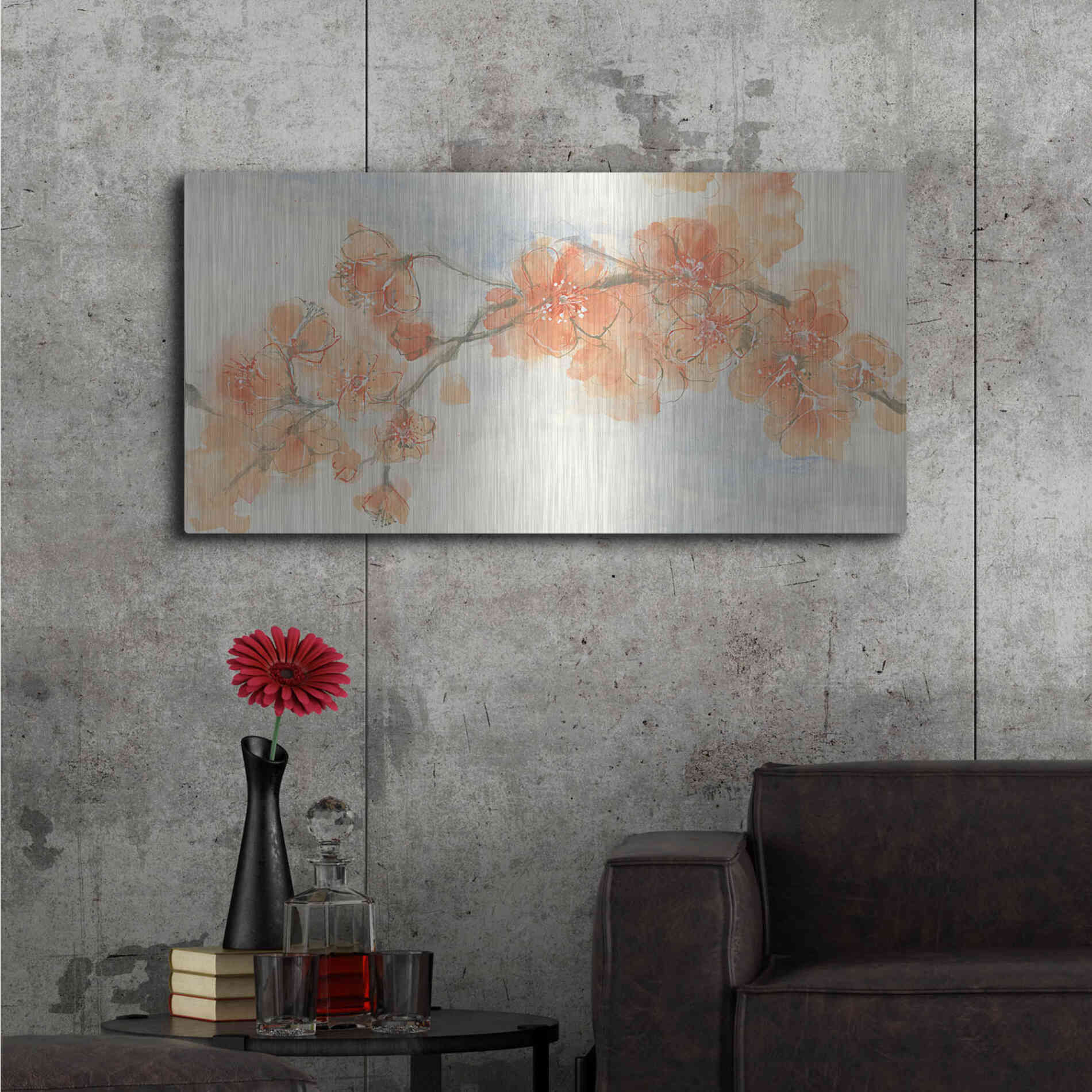 Luxe Metal Art 'Peach Blossom II' by Chris Paschke, Metal Wall Art,48x24