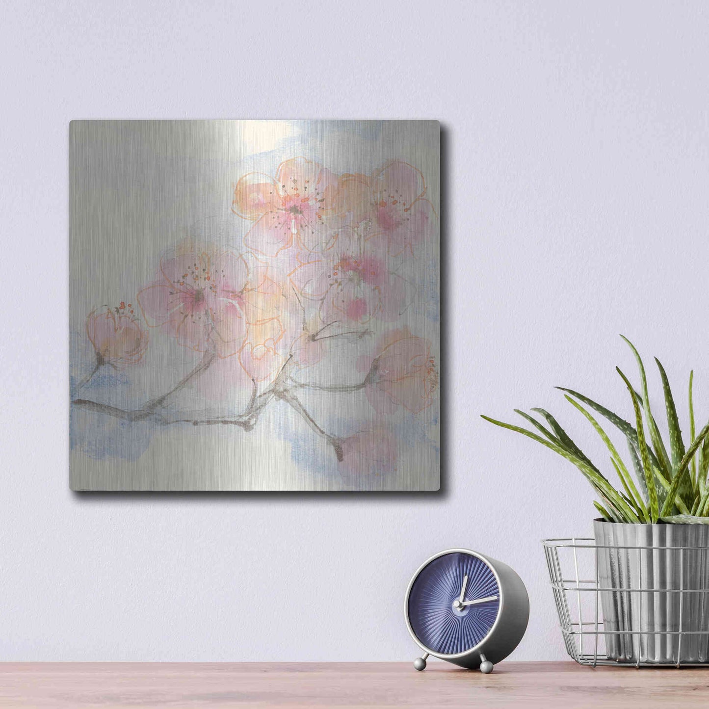 Luxe Metal Art 'Pink Blossoms III' by Chris Paschke, Metal Wall Art,12x12