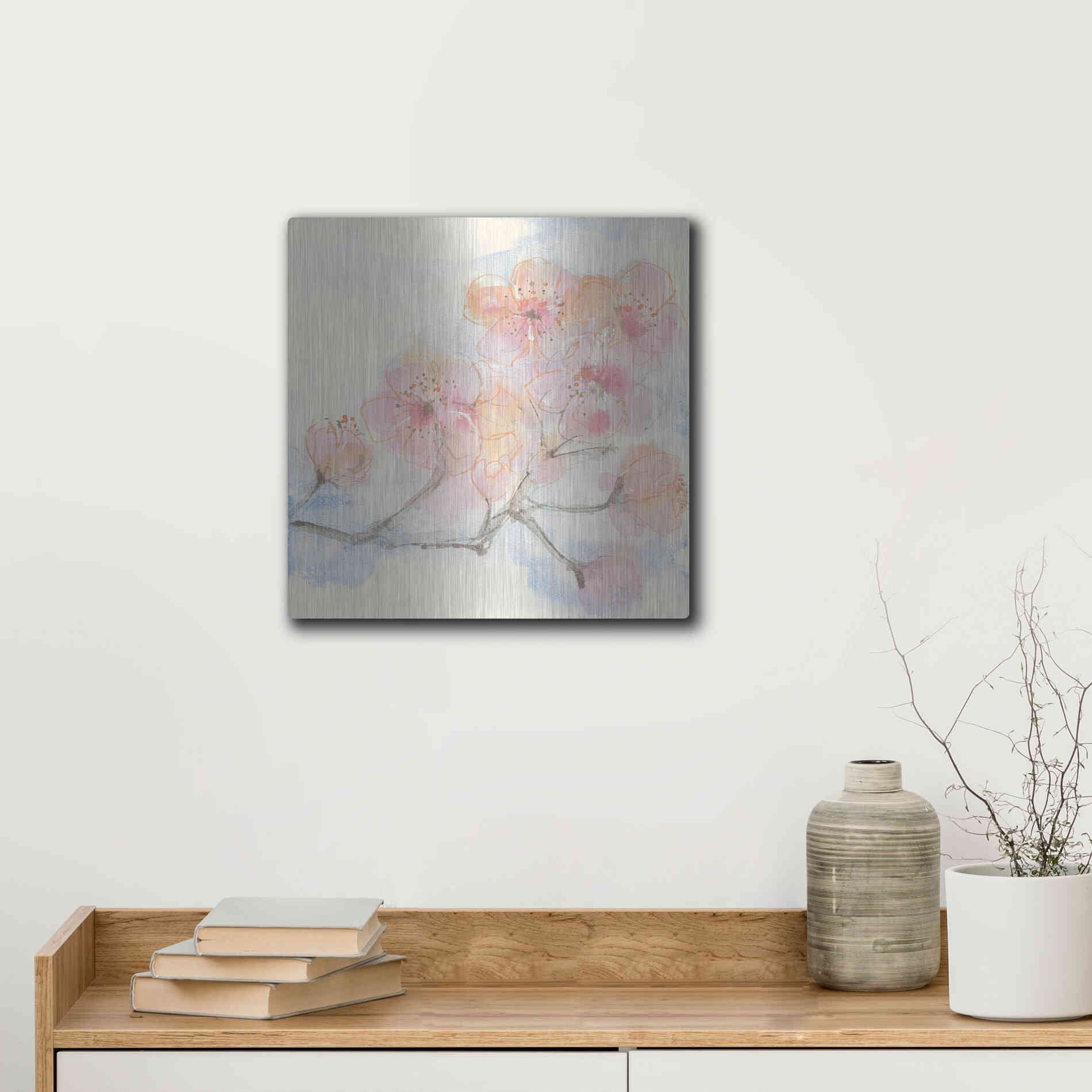 Luxe Metal Art 'Pink Blossoms III' by Chris Paschke, Metal Wall Art,12x12