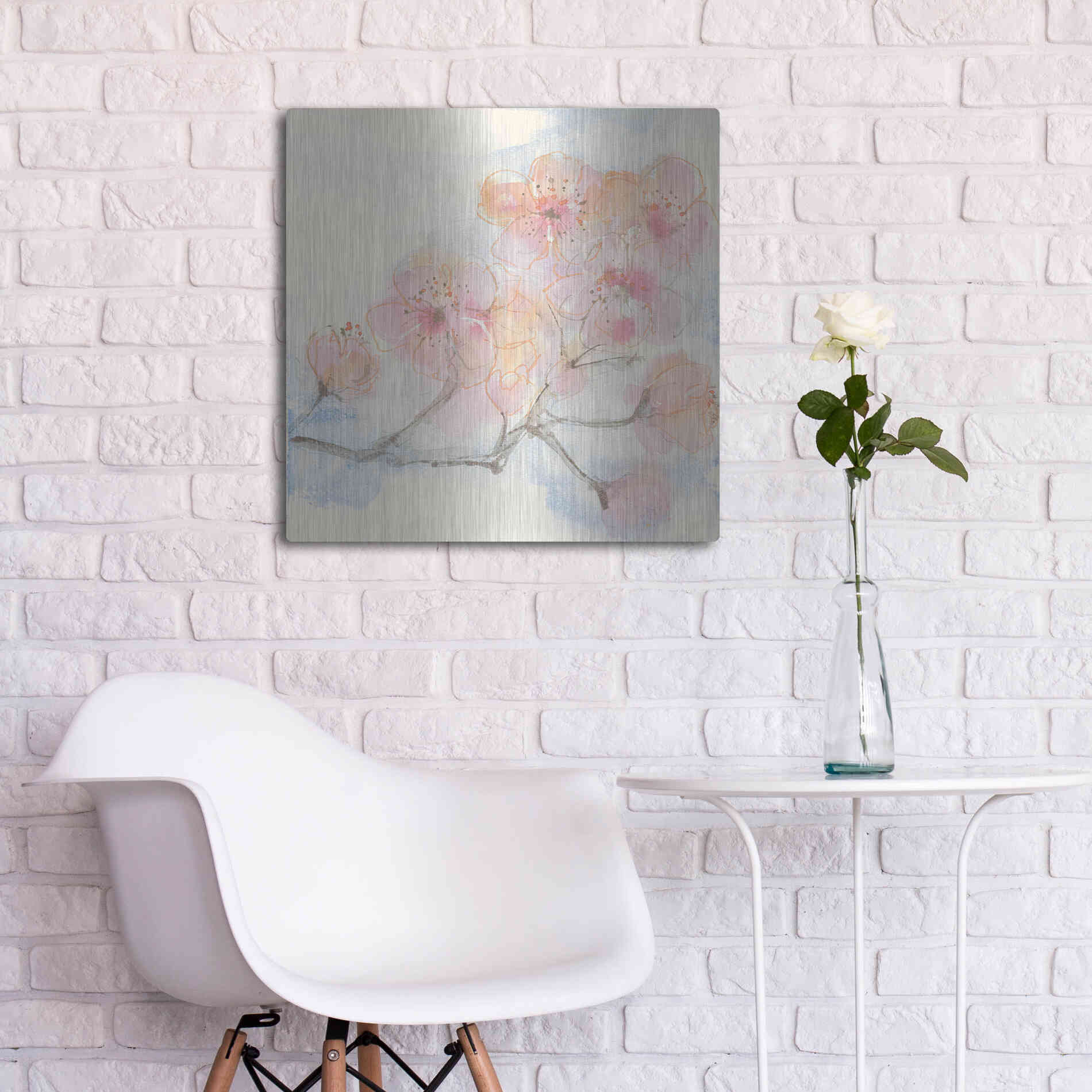 Luxe Metal Art 'Pink Blossoms III' by Chris Paschke, Metal Wall Art,24x24