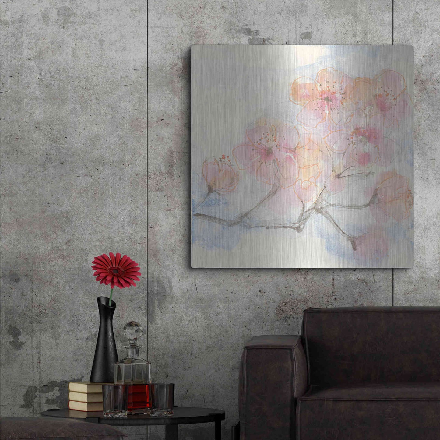 Luxe Metal Art 'Pink Blossoms III' by Chris Paschke, Metal Wall Art,36x36