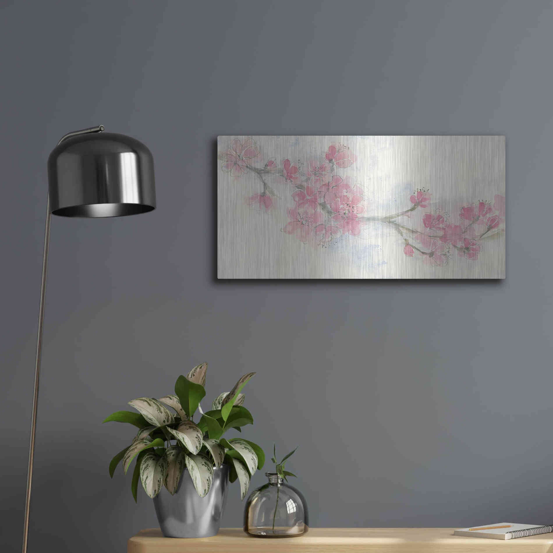 Luxe Metal Art 'Cherry Blossom II' by Chris Paschke, Metal Wall Art,24x12