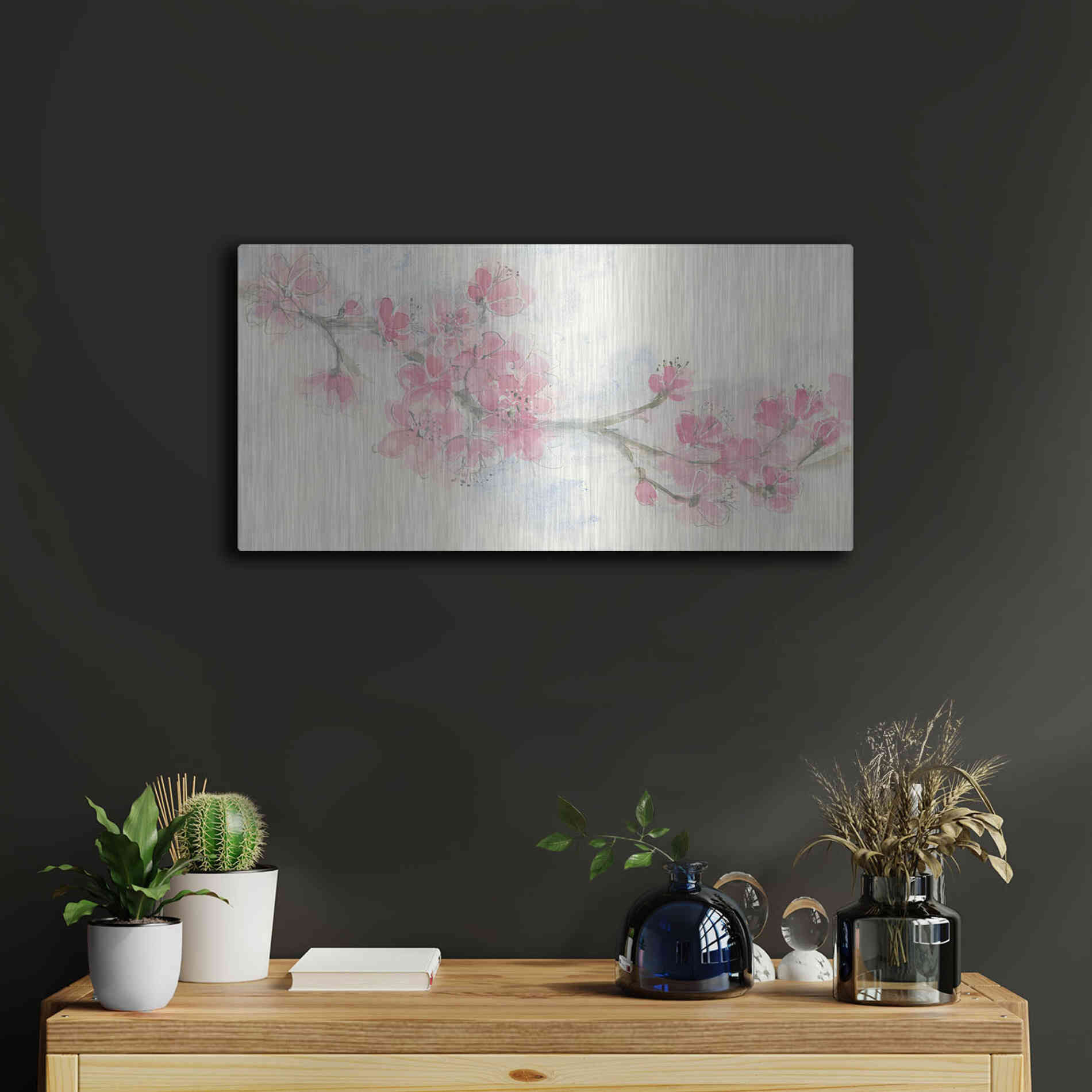 Luxe Metal Art 'Cherry Blossom II' by Chris Paschke, Metal Wall Art,24x12