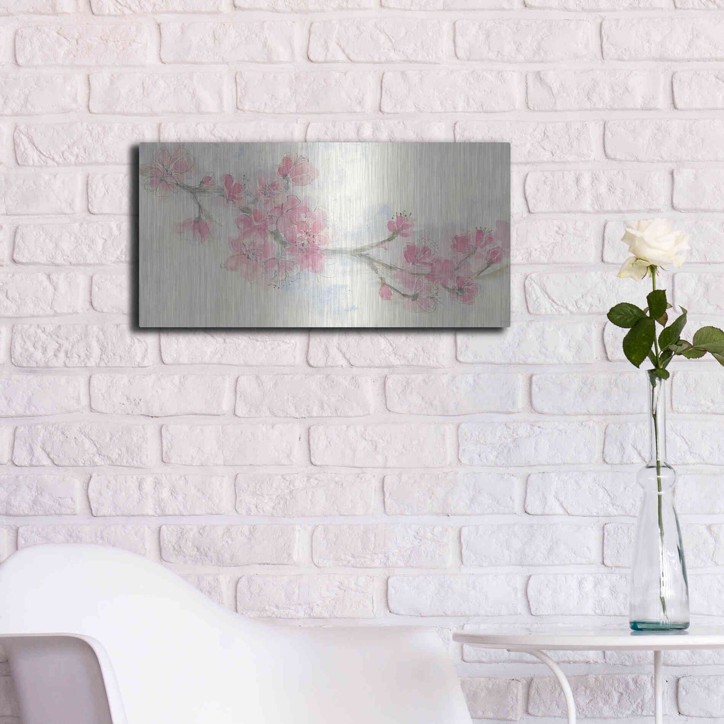 Luxe Metal Art 'Cherry Blossom II' by Chris Paschke, Metal Wall Art,24x12