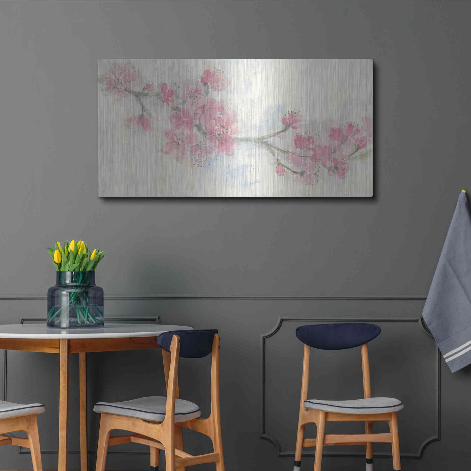 Luxe Metal Art 'Cherry Blossom II' by Chris Paschke, Metal Wall Art,48x24