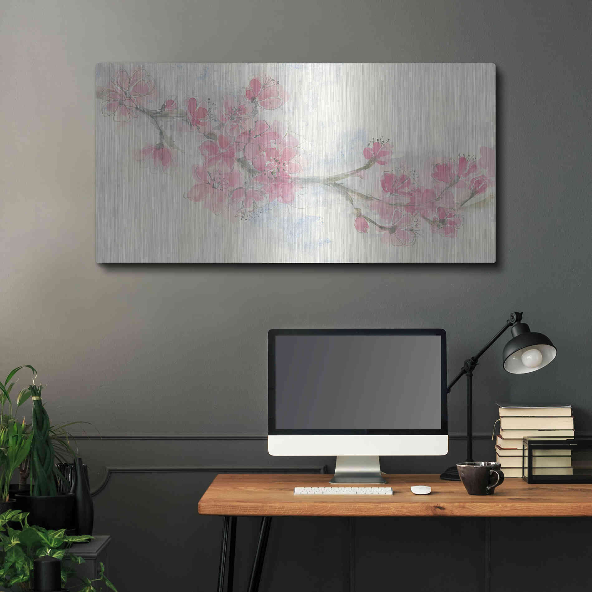 Luxe Metal Art 'Cherry Blossom II' by Chris Paschke, Metal Wall Art,48x24