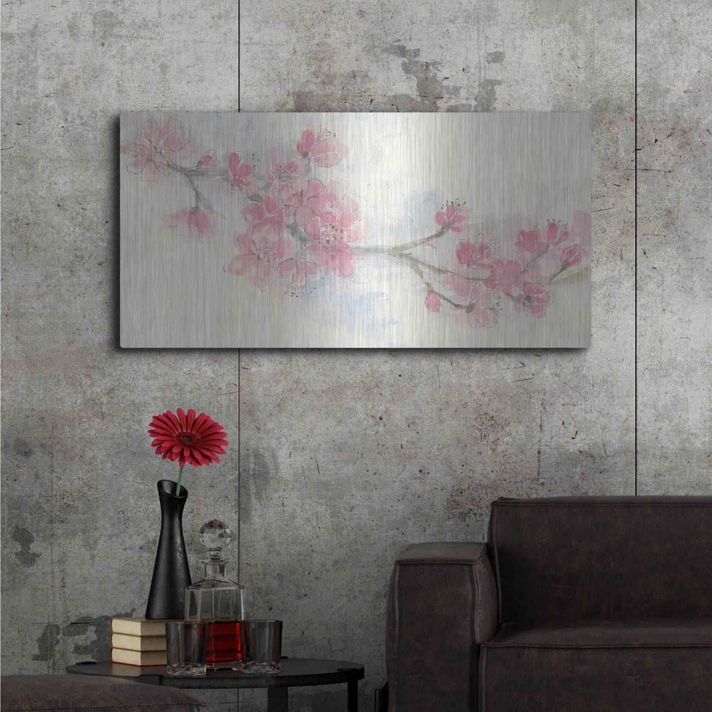 Luxe Metal Art 'Cherry Blossom II' by Chris Paschke, Metal Wall Art,48x24