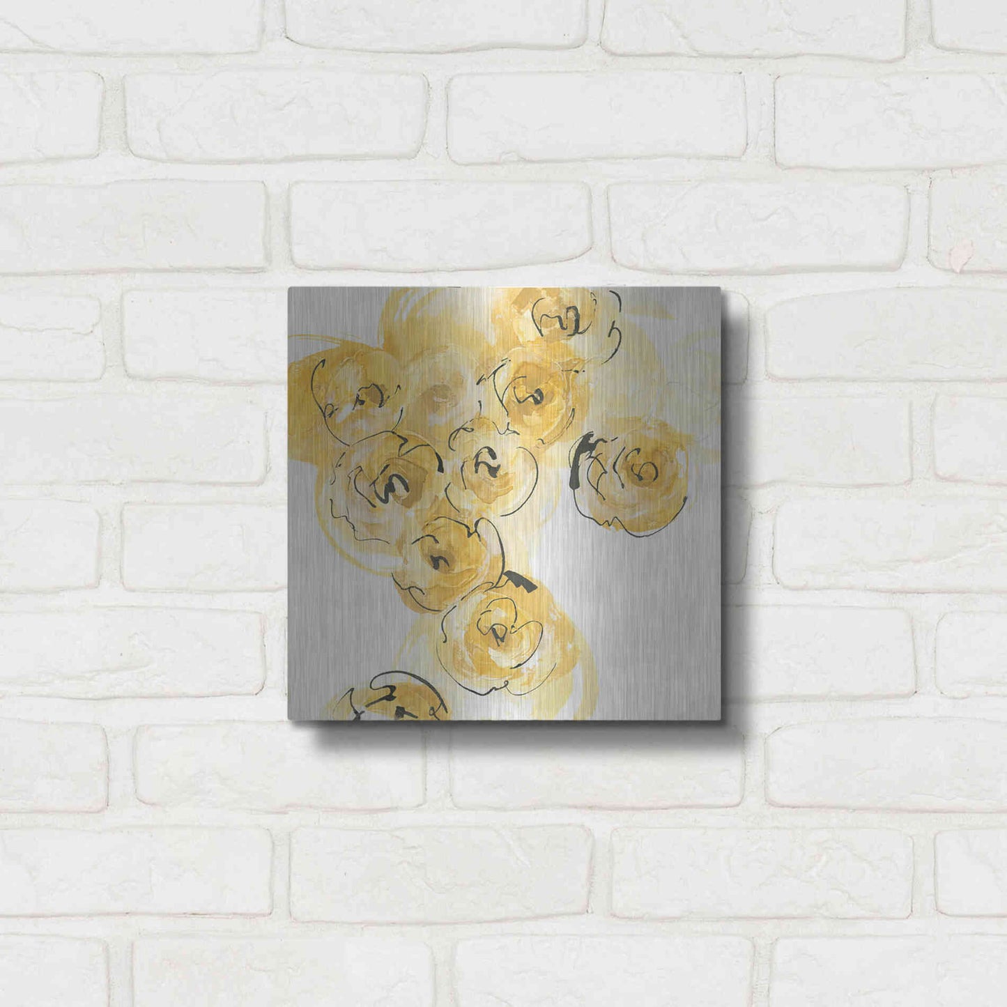 Luxe Metal Art 'Yellow Roses Anew I' by Chris Paschke, Metal Wall Art,12x12