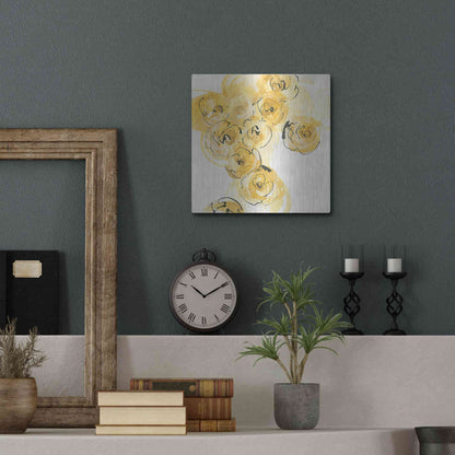 Luxe Metal Art 'Yellow Roses Anew I' by Chris Paschke, Metal Wall Art,12x12