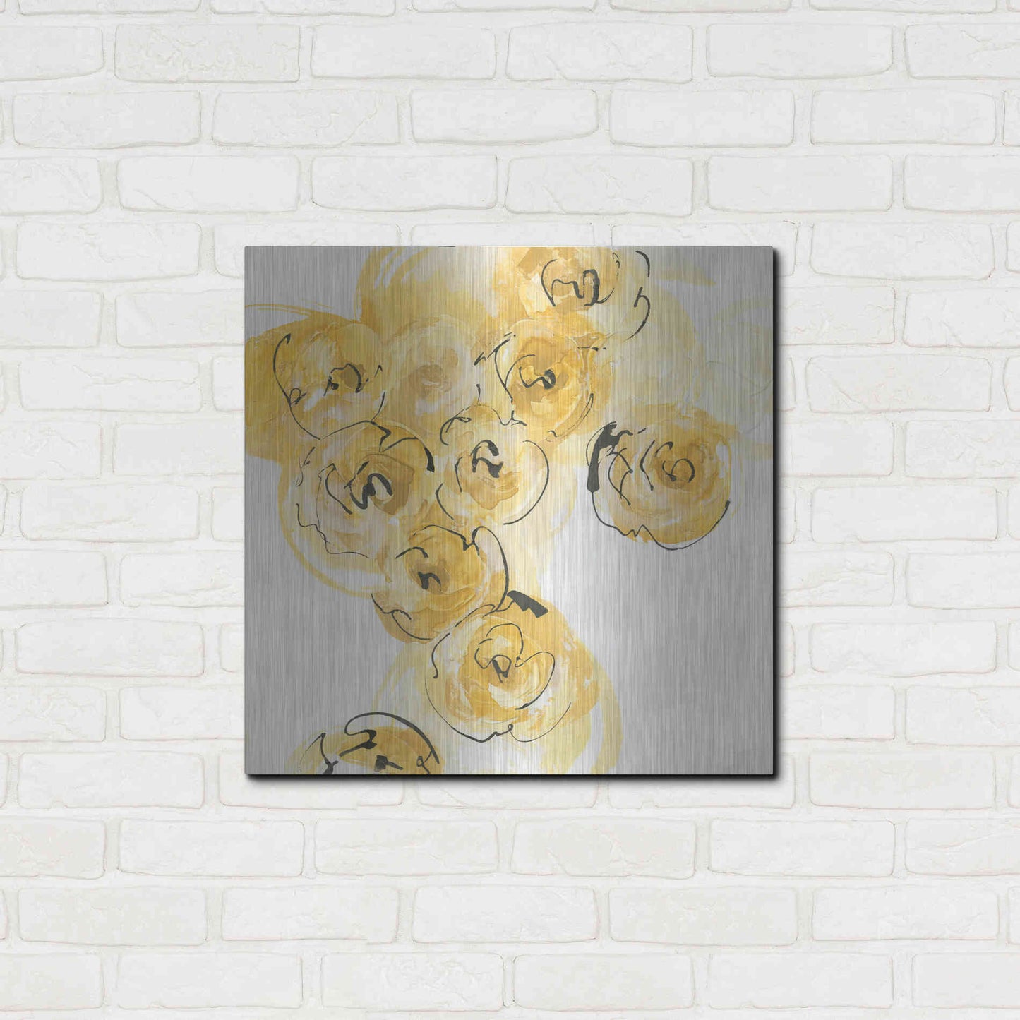 Luxe Metal Art 'Yellow Roses Anew I' by Chris Paschke, Metal Wall Art,24x24