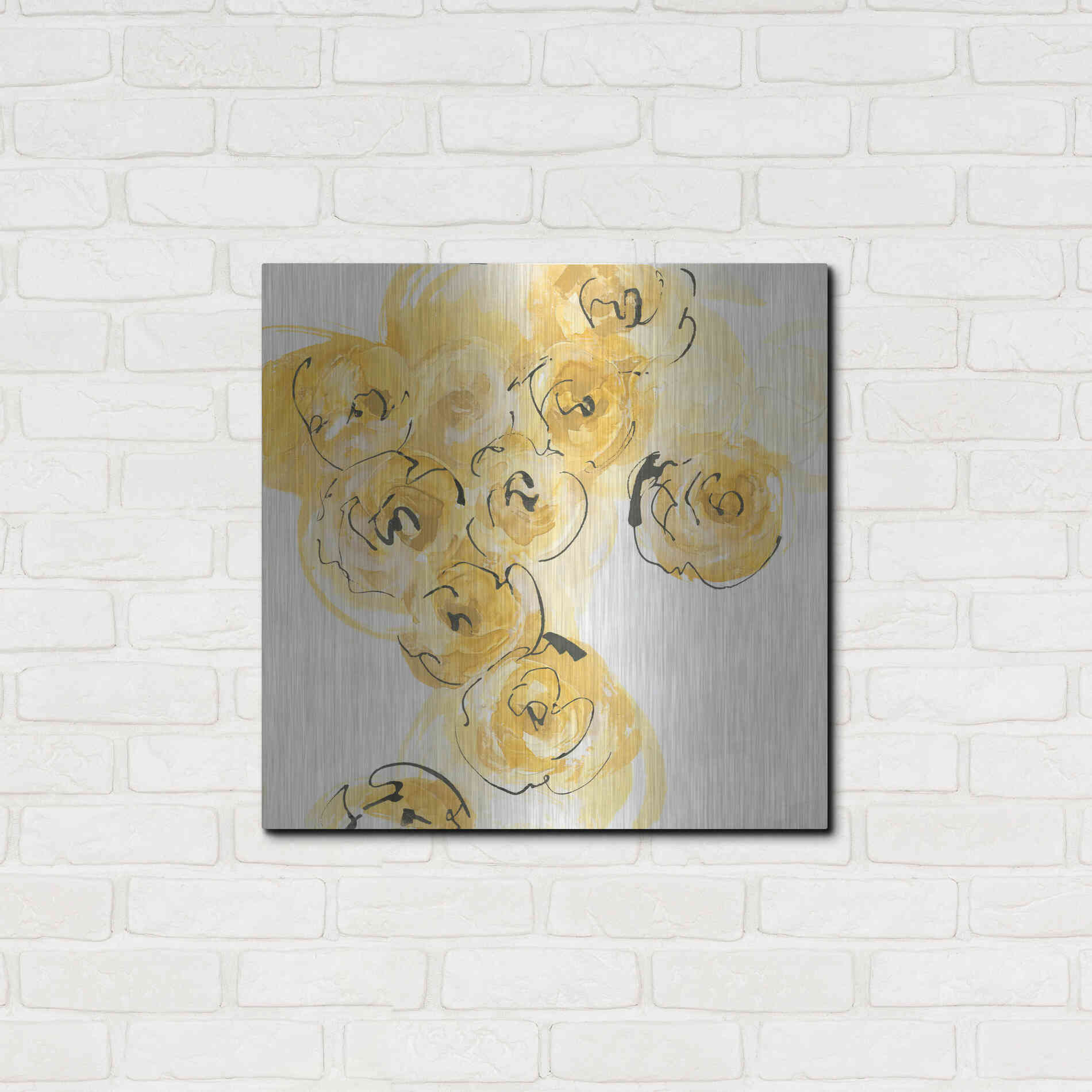 Luxe Metal Art 'Yellow Roses Anew I' by Chris Paschke, Metal Wall Art,24x24