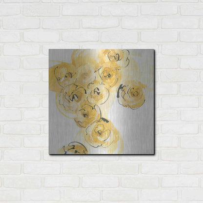 Luxe Metal Art 'Yellow Roses Anew I' by Chris Paschke, Metal Wall Art,24x24
