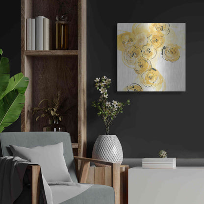 Luxe Metal Art 'Yellow Roses Anew I' by Chris Paschke, Metal Wall Art,24x24