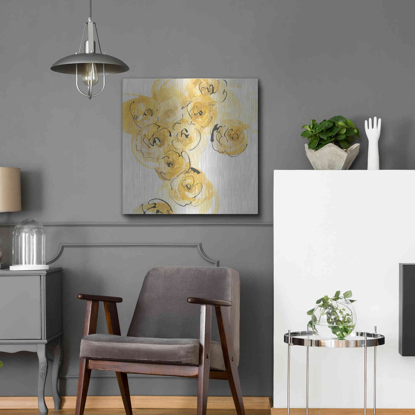 Luxe Metal Art 'Yellow Roses Anew I' by Chris Paschke, Metal Wall Art,24x24