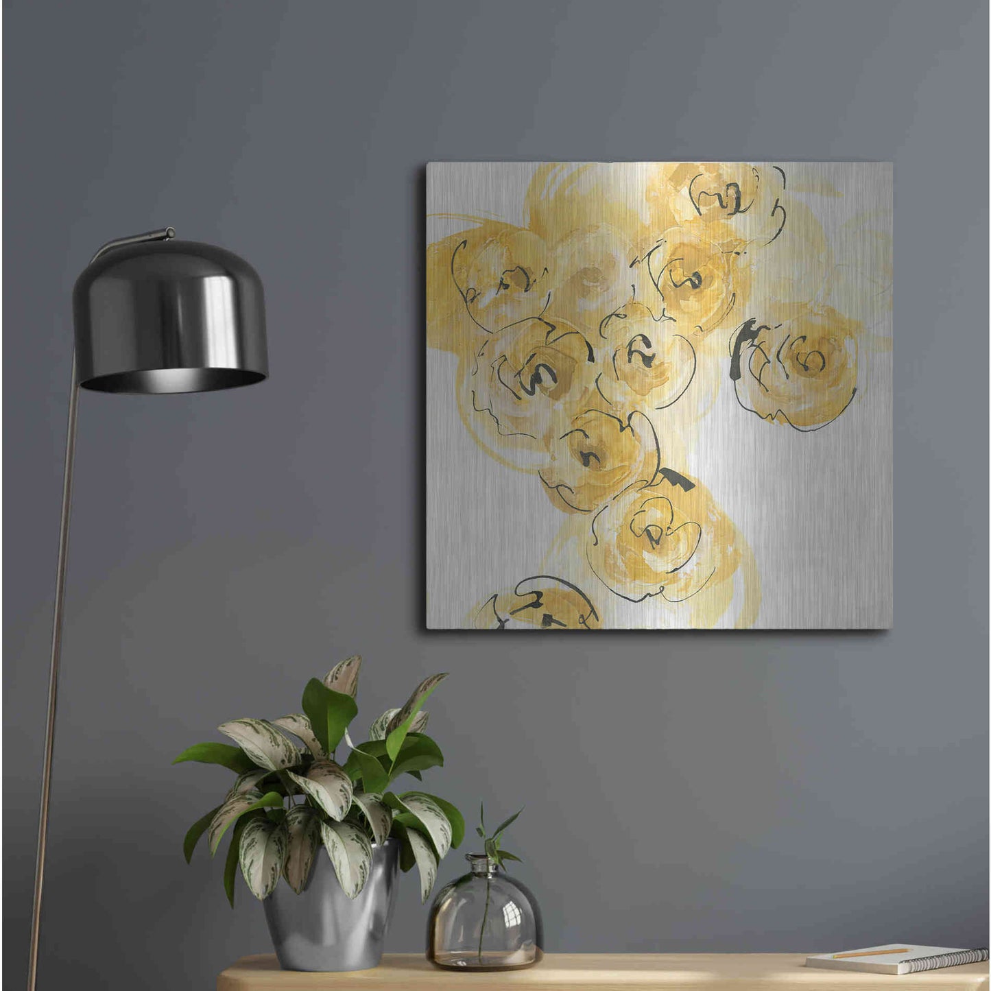 Luxe Metal Art 'Yellow Roses Anew I' by Chris Paschke, Metal Wall Art,24x24
