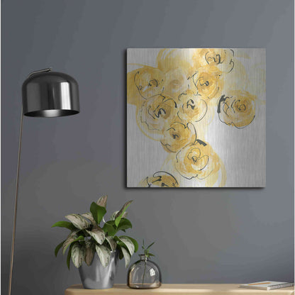 Luxe Metal Art 'Yellow Roses Anew I' by Chris Paschke, Metal Wall Art,24x24