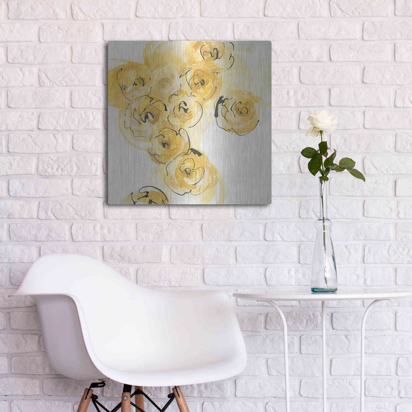 Luxe Metal Art 'Yellow Roses Anew I' by Chris Paschke, Metal Wall Art,24x24