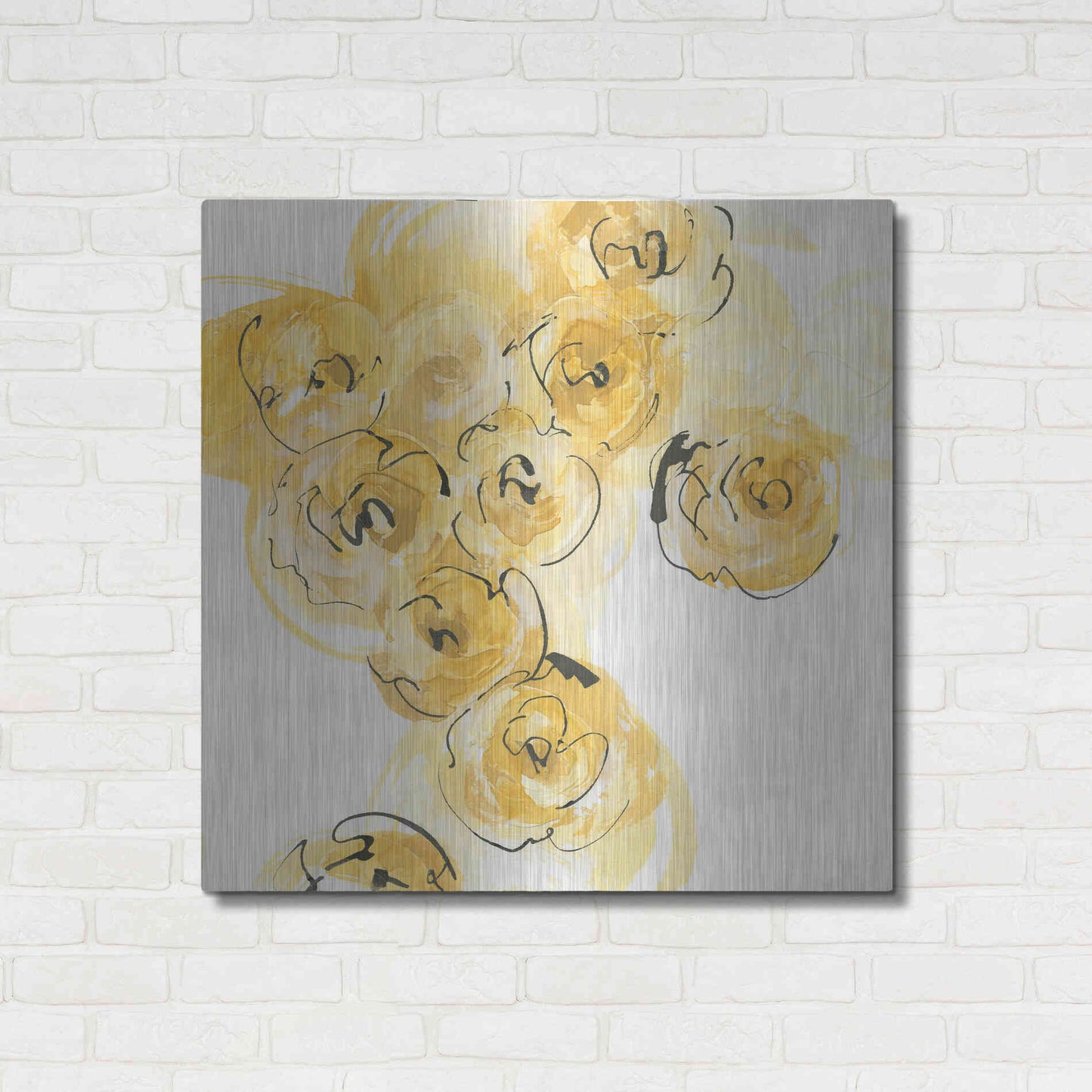Luxe Metal Art 'Yellow Roses Anew I' by Chris Paschke, Metal Wall Art,36x36
