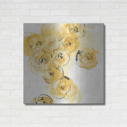 Luxe Metal Art 'Yellow Roses Anew I' by Chris Paschke, Metal Wall Art,36x36