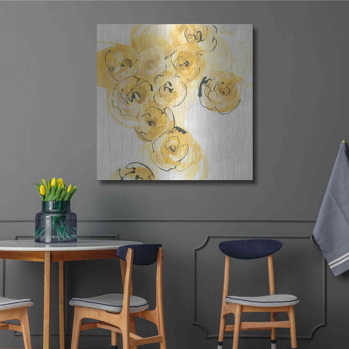 Luxe Metal Art 'Yellow Roses Anew I' by Chris Paschke, Metal Wall Art,36x36