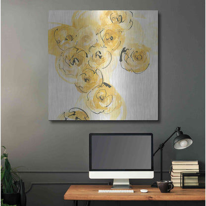 Luxe Metal Art 'Yellow Roses Anew I' by Chris Paschke, Metal Wall Art,36x36