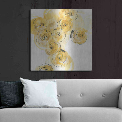 Luxe Metal Art 'Yellow Roses Anew I' by Chris Paschke, Metal Wall Art,36x36