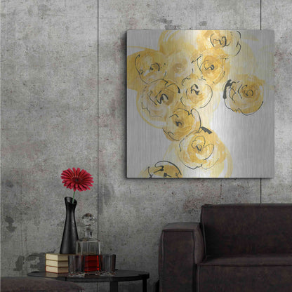 Luxe Metal Art 'Yellow Roses Anew I' by Chris Paschke, Metal Wall Art,36x36