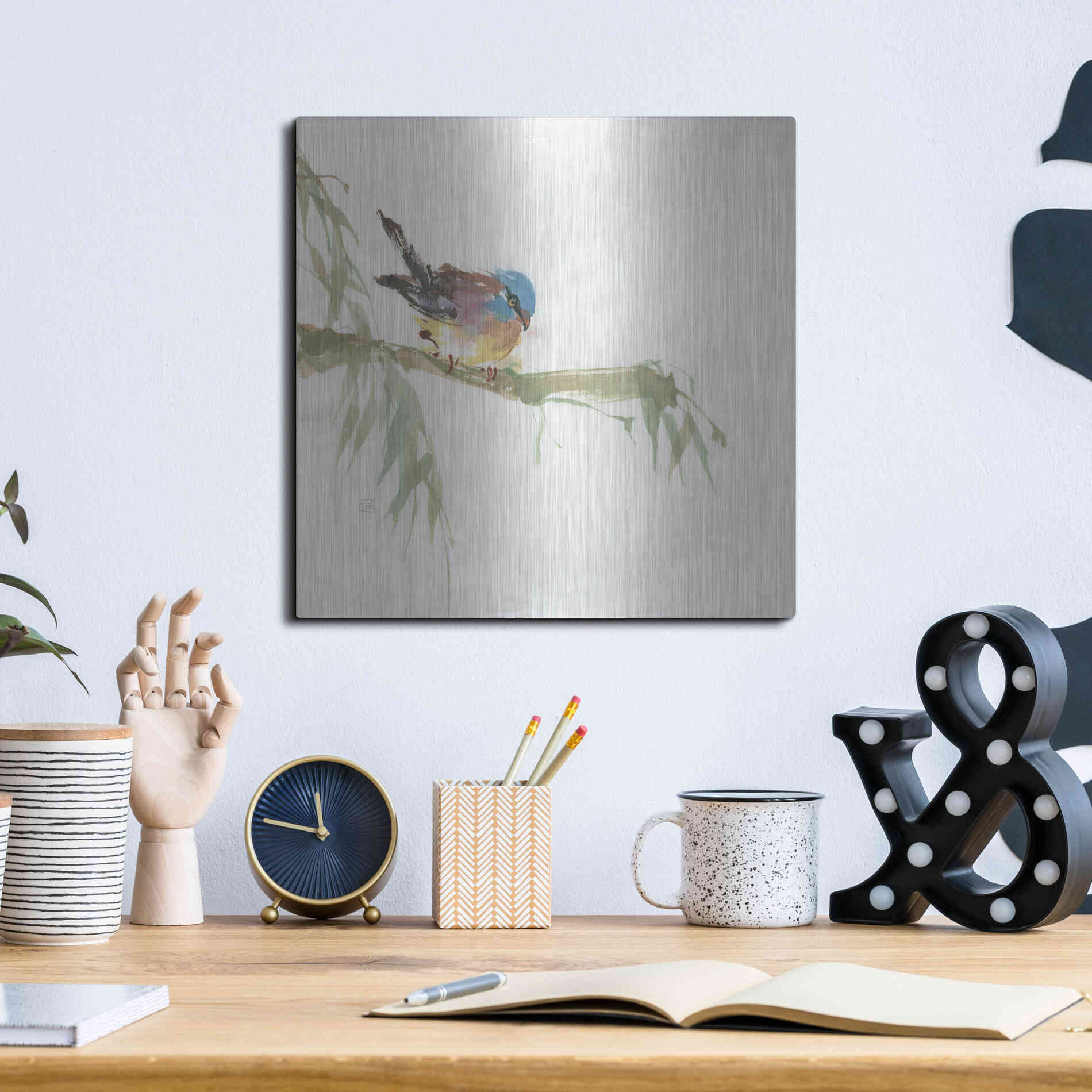 Luxe Metal Art 'Finch' by Chris Paschke, Metal Wall Art,12x12