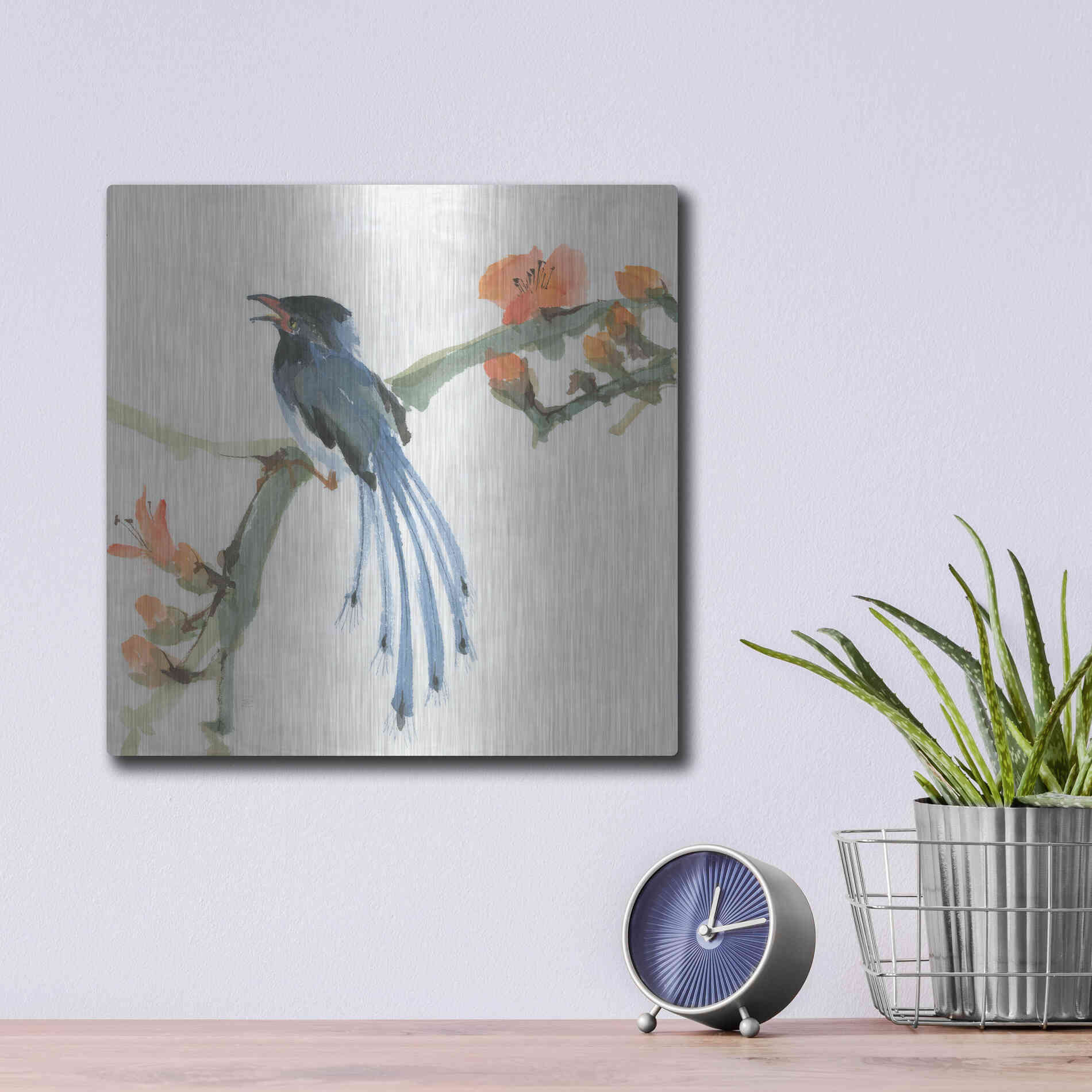 Luxe Metal Art 'Formosan Blue Magpie' by Chris Paschke, Metal Wall Art,12x12