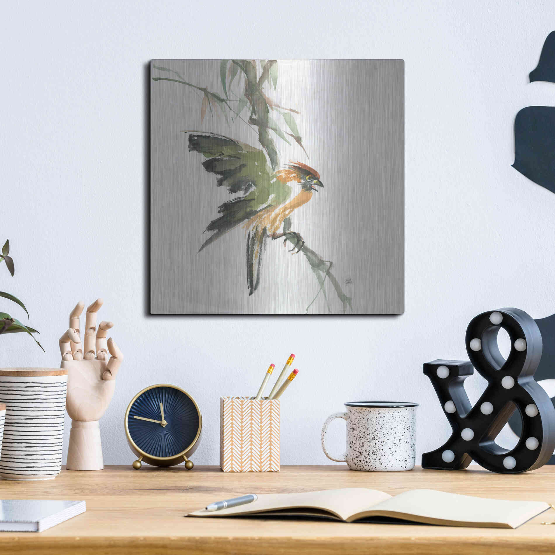 Luxe Metal Art 'Formosan Firecrest' by Chris Paschke, Metal Wall Art,12x12
