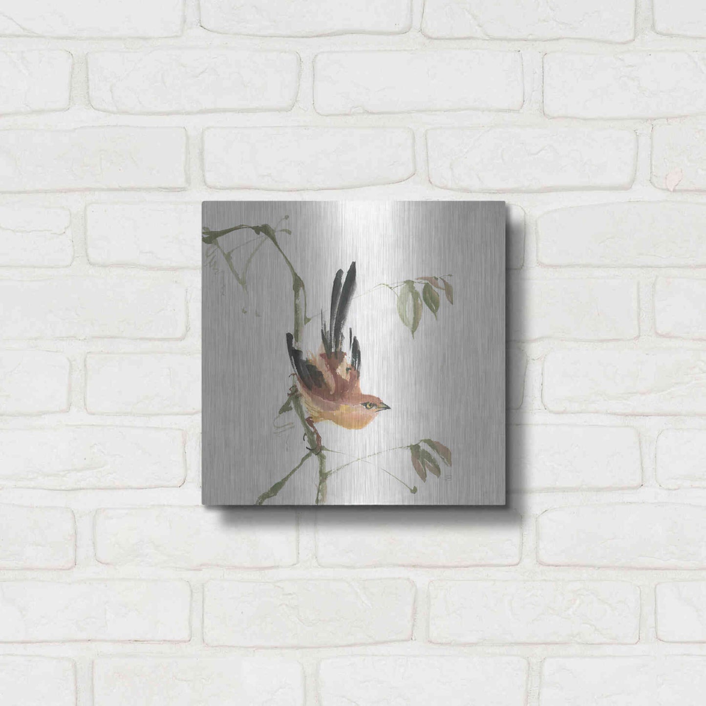Luxe Metal Art 'Mountain Bush Warbler' by Chris Paschke, Metal Wall Art,12x12
