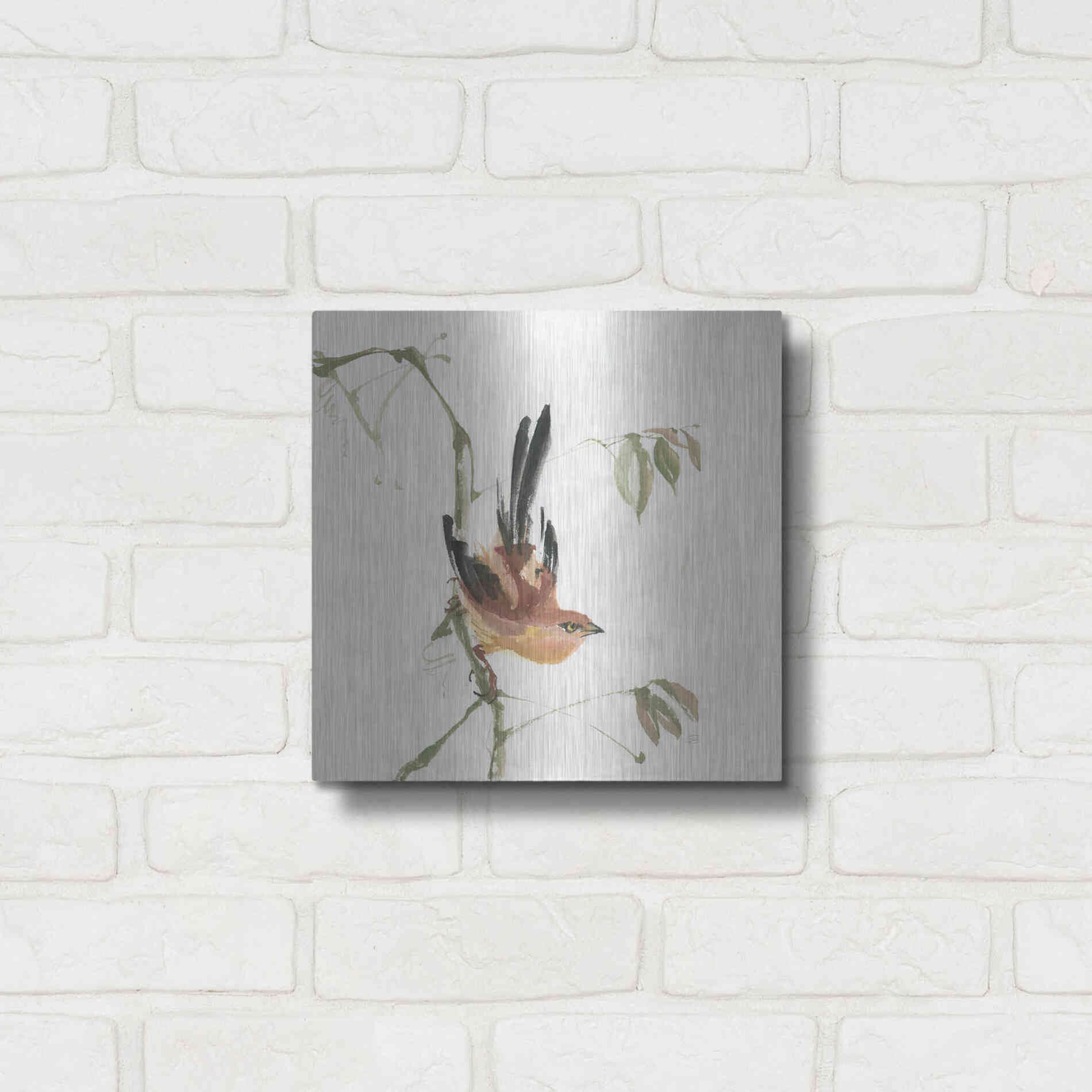 Luxe Metal Art 'Mountain Bush Warbler' by Chris Paschke, Metal Wall Art,12x12