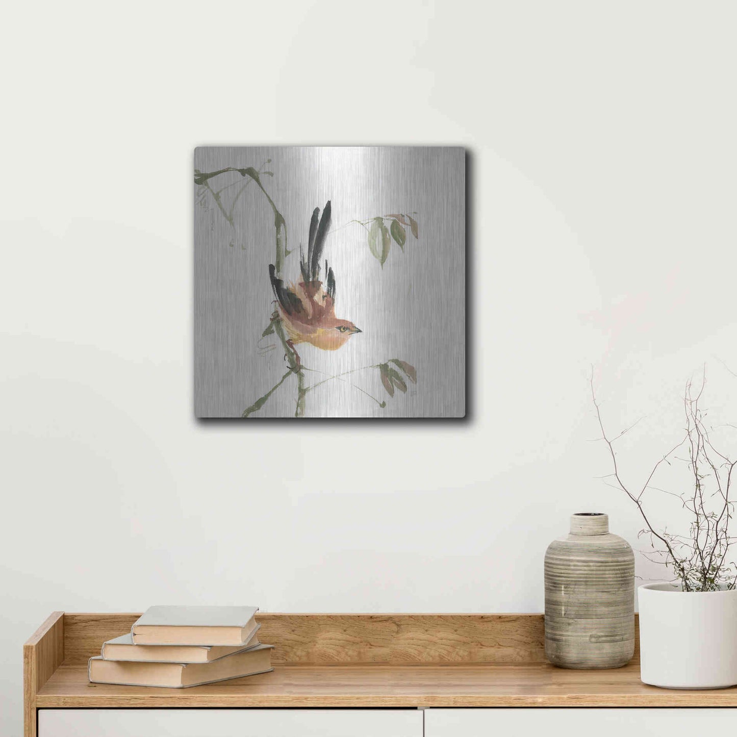 Luxe Metal Art 'Mountain Bush Warbler' by Chris Paschke, Metal Wall Art,12x12