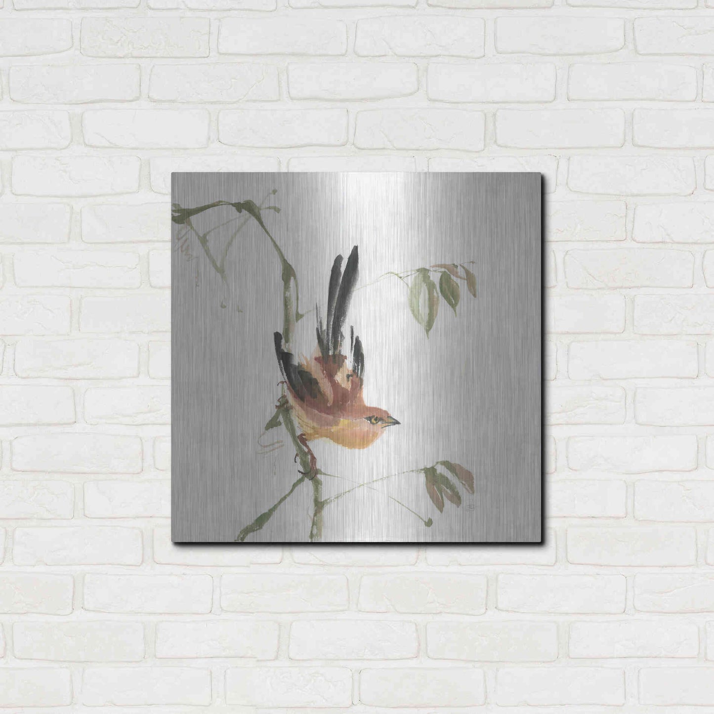 Luxe Metal Art 'Mountain Bush Warbler' by Chris Paschke, Metal Wall Art,24x24