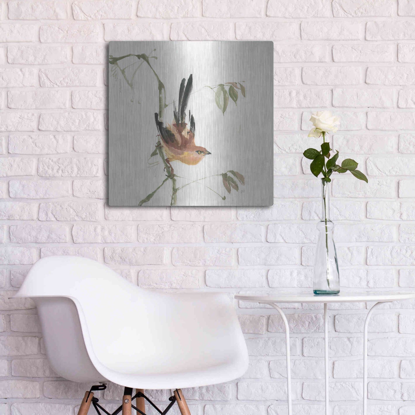 Luxe Metal Art 'Mountain Bush Warbler' by Chris Paschke, Metal Wall Art,24x24