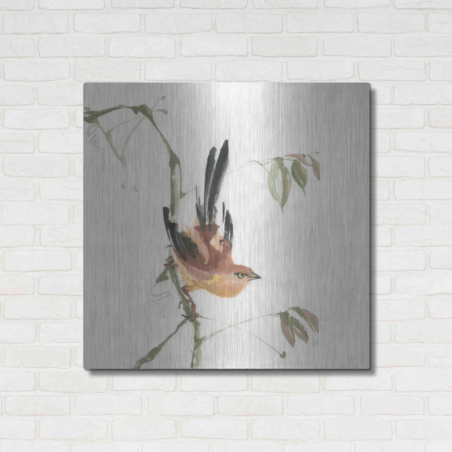 Luxe Metal Art 'Mountain Bush Warbler' by Chris Paschke, Metal Wall Art,36x36