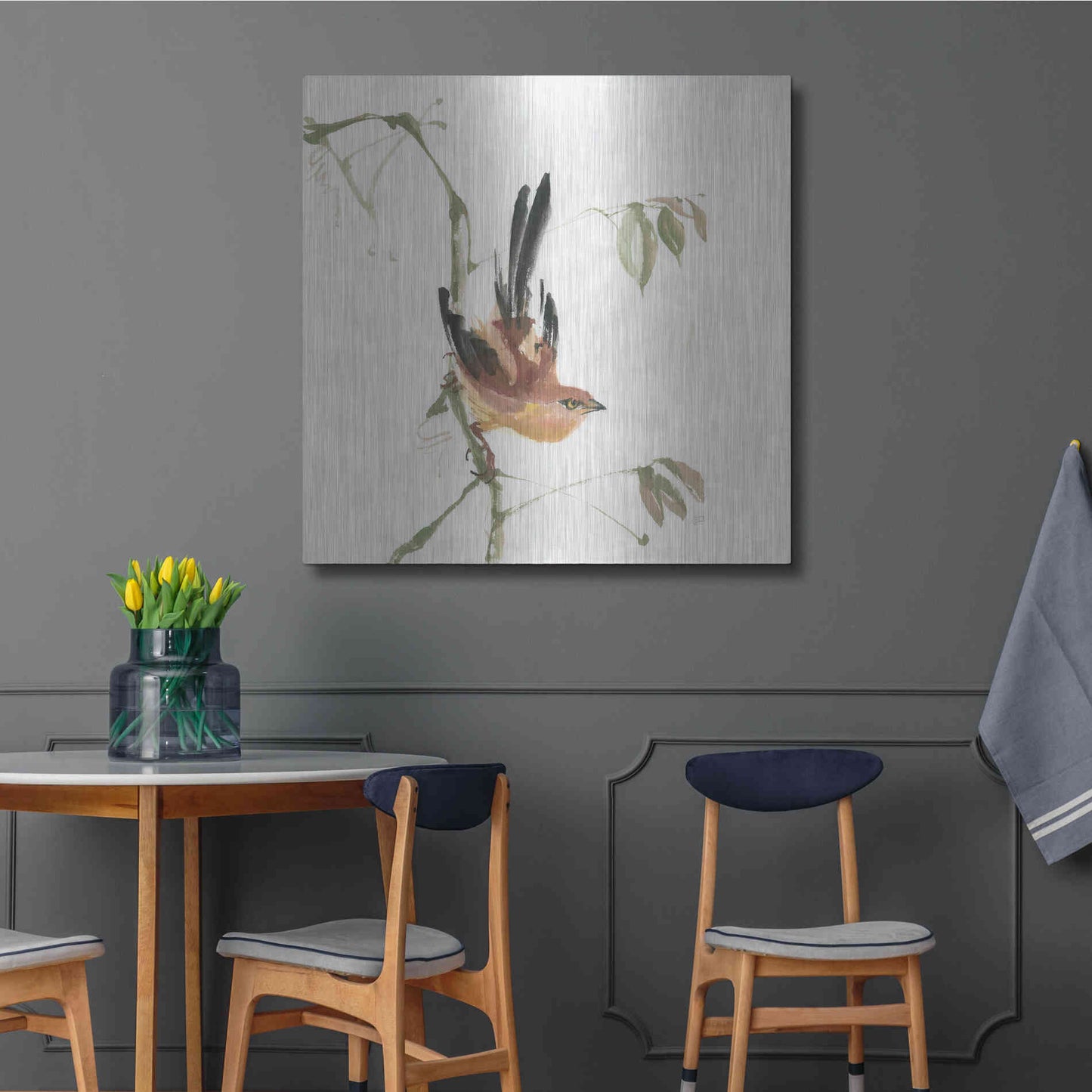 Luxe Metal Art 'Mountain Bush Warbler' by Chris Paschke, Metal Wall Art,36x36