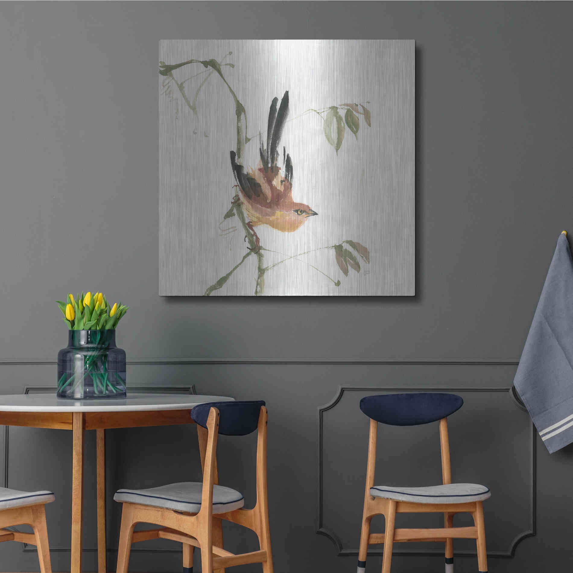 Luxe Metal Art 'Mountain Bush Warbler' by Chris Paschke, Metal Wall Art,36x36