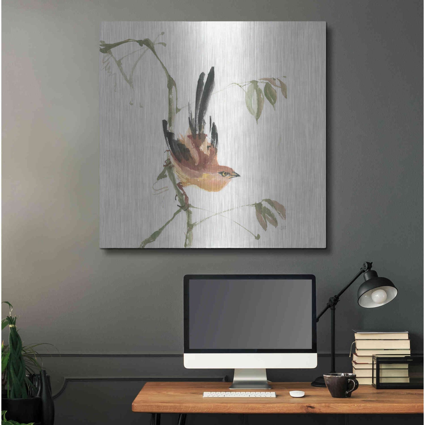 Luxe Metal Art 'Mountain Bush Warbler' by Chris Paschke, Metal Wall Art,36x36