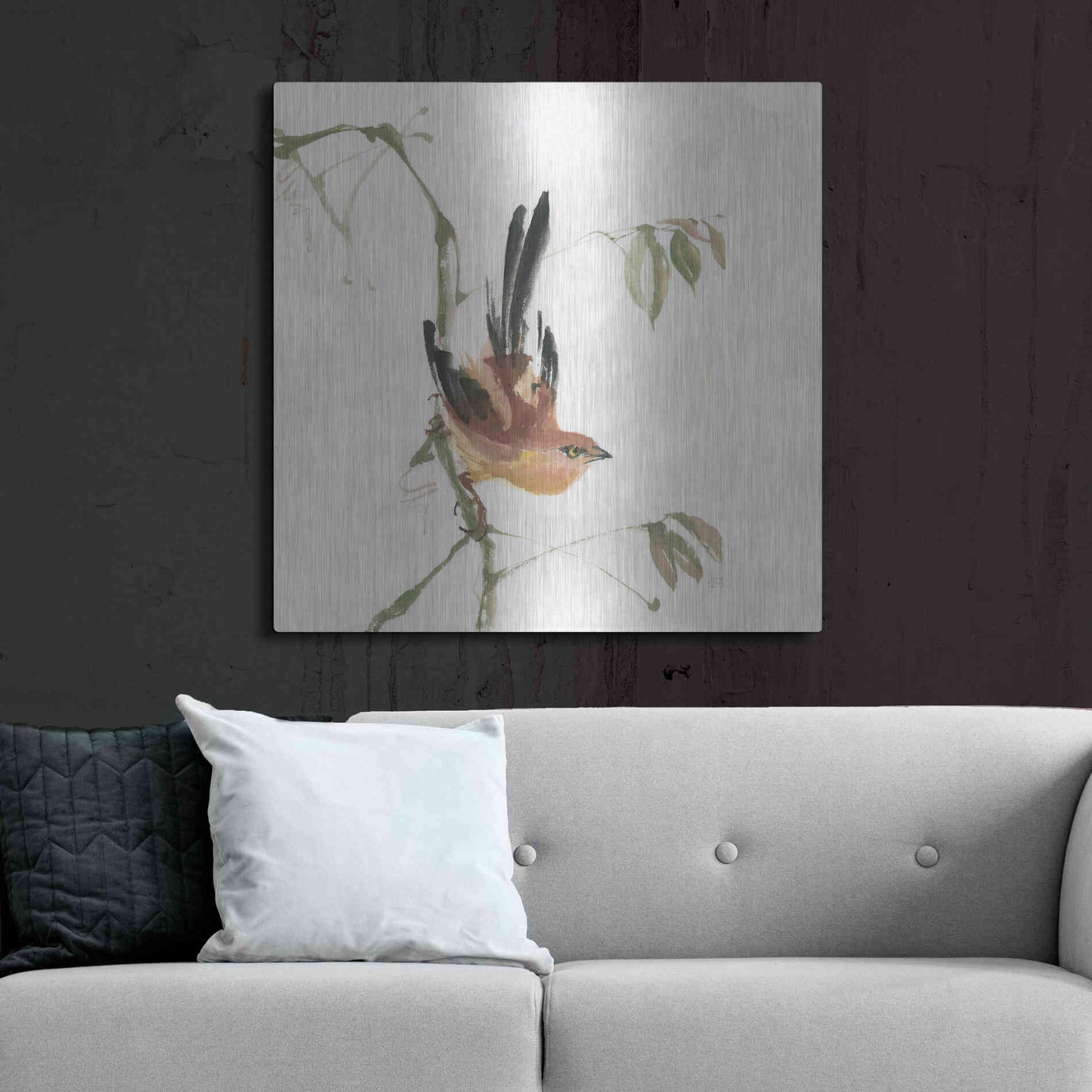 Luxe Metal Art 'Mountain Bush Warbler' by Chris Paschke, Metal Wall Art,36x36