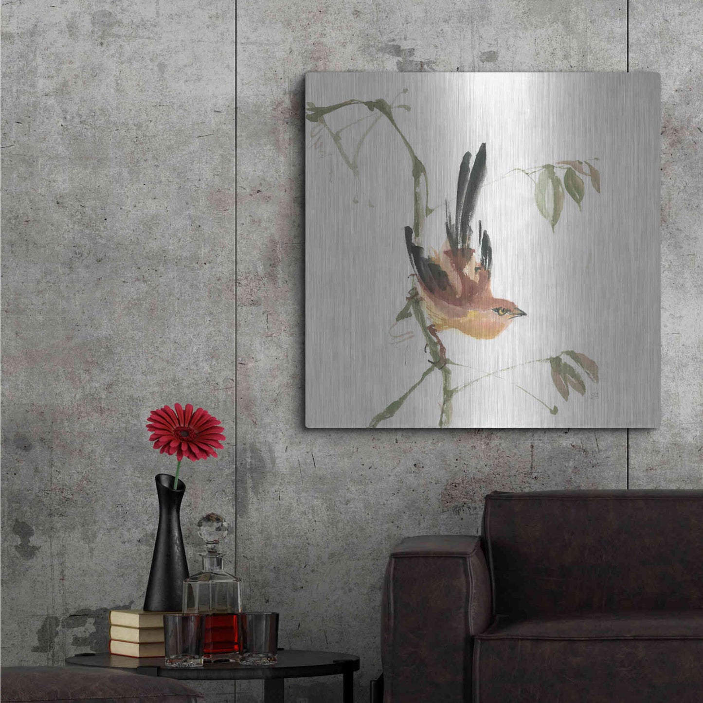 Luxe Metal Art 'Mountain Bush Warbler' by Chris Paschke, Metal Wall Art,36x36